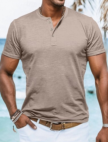  Herren T Shirt Henley Shirt T-Shirt Kurze Ärmel Glatt Designer Basic Moderne zeitgenössische Knopf Henley Urlaub Strasse Ausgehen Sommer Schwarz Weiß Marineblau Henley T-Shirt