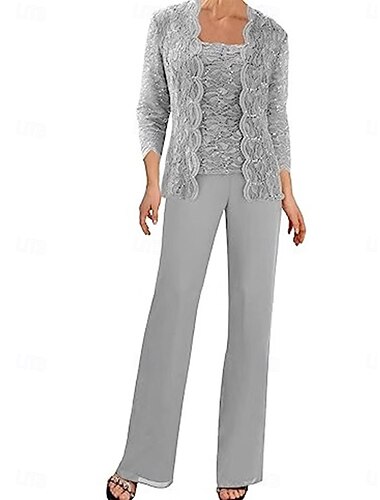  Hosenanzug Brautmutterkleid Hochzeitsgast Elegant Einfach Quadrathals Bodenlang Polyester Dreiviertelarm mit Einfarbig 2025