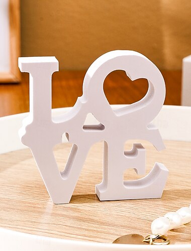  biała dwuwarstwowa dekoracja stołu z literą „miłosną”, wolnostojący znak z tworzywa PVC, romantyczna dekoracja na Walentynki, ślub, rocznicę, ciepła ozdoba na biurko do użytku domowego i na imprezy