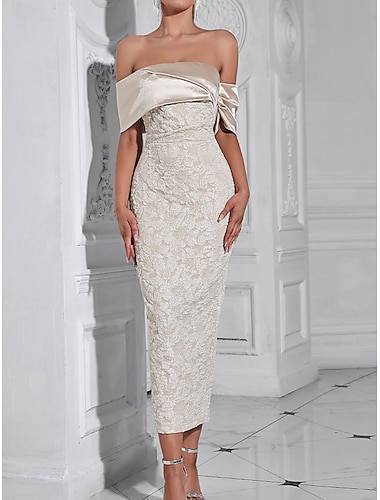  Vestidos Jacquard en Forma de Sheath  Columna Elegante Vestido Boda Vestido de Invitada Largo Midi Fuera del Hombro Vestidos de Derby Vestido de Invitada de Boda 2025