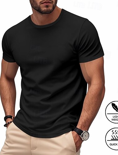  Férfi Pólók Rövidujjú póló Tee Top Rövid ujjú Kerek nyakkivágás Tavasz & Ősz Egyszínű / Sima szín Divat Dizájn Gyors szárítás Vakáció Utca Alkalmi Fekete Fehér Rubin Férfi felső póló