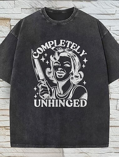  T-Shirt-Ärmel Übergroßes Acid Washed T-Shirt Retro Poster Retro-Mädchen Grafik Für Paar Herren Damen Erwachsene Maskerade Heißprägen Casual