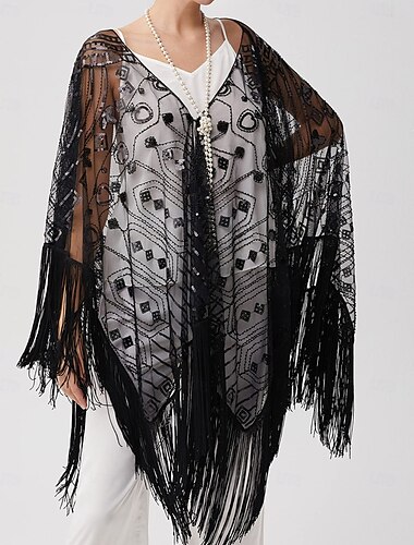  Retro Vintage Goldene Zwanziger 1920er Schal Wickeln Schals Der große Gatsby Flapper-Mädchen Pailletten Quastenfransen Damen Karneval Hochzeit Abendgesellschaft Maskerade Erwachsene Schal