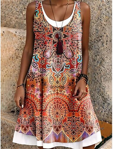  Damen Minikleid T-Shirt-Kleid Sommerkleid A Linie Kleid Urlaub Lässig Strand Täglich Normale Passform Blumen Ärmellos U-Ausschnitt Schwarz Rote Marineblau Blau Sommer