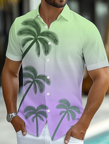 Per uomo Albero di Cocco Colore sfumato Piante Tropicali Camicia Camicia hawaiana estiva Camicia con Bottoni Manica Corta Hawaiano Vacanza Ferie Abbigliamento mare Estate Primavera Collo ripiegato