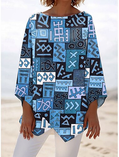  Damen Bluse Graphic Geometrisch Plaid Stilvoll Strand Design 3/4 Ärmel Rundhalsausschnitt Normale Oberteile Täglich Bedruckt Rosa Blau Braun Grün Frühling Herbst