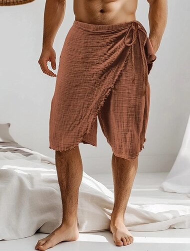  Voor heren Korte broek Linnen korte broek Zomer korte broeken Strandshorts Trekkoord Elastische taille Effen Comfort Ademend Knielengte Buiten Dagelijks Strand Modieus Hawaii Wit Bruin