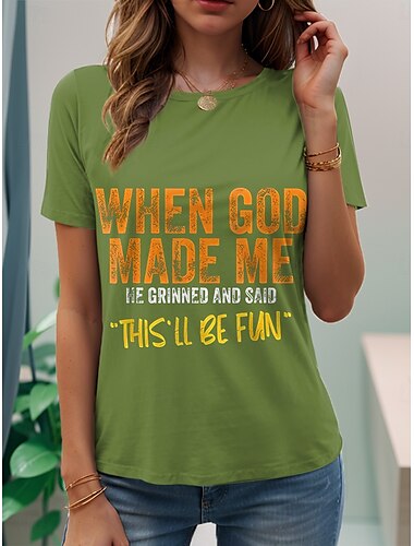  Mujer Camiseta Graphic Letra Elegante Casual Manga Corta Escote Redondo Tops regulares Diario Fin de semana Estampado Negro Blanco Rosa Azul Piscina Morado Verano Primavera
