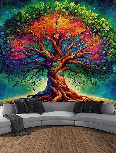  Baum des Lebens hängender Wandteppich Wandkunst große Wandteppich Wandmalerei Dekorfoto Hintergrunddecke Vorhang für Zuhause Schlafzimmer Wohnzimmer Dekoration