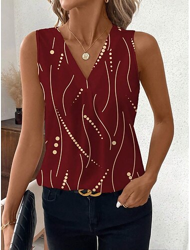  Damen-Camisole Tank Top Grafik Punkte Stylisch Casual Ärmellos V-Ausschnitt Reguläre Oberteile täglicher Druck Weiß Rot Blau Grün Beige Sommer