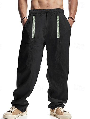  Bărbați Pantaloni de in Pantaloni Pantaloni de vară Pantaloni de plajă Peteci Cordon Picior drept Simplu Confort Respirabil Lungime totală Casual Zilnic Concediu Modă Stil Clasic Negru Alb