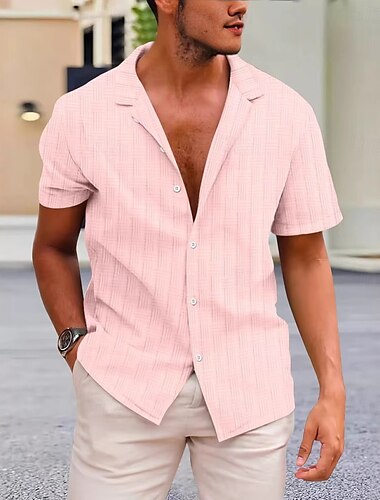  Per uomo Camicia Camicia Estiva Camicia casual Camicia da Spiaggia Camicia con Bottoni Nero Bianco Rosa Albicocca Azzurro Manica Corta Collo Camp Vacanza Quotidiano Abbigliamento Moda Casual