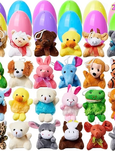  12/24/36 Stück vorgefüllte Ostereier, gefüllt mit Plüschtierspielzeug, gefüllte Ostereier mit Plüschtierspielzeug, Plastik-Ostereier mit Spielzeug, Korbfüller, Preiszubehör für das Klassenzimmer