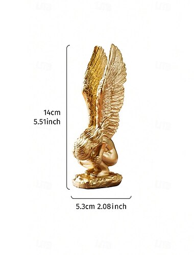  Goldener kniender Engel als Schreibtischdekoration, Skulptur eines Erlösungsengels aus Kunstharz, handgefertigt als TV-Hintergrundwand, Eingangsbereich, Arbeitszimmer und Schreibtischdekoration im