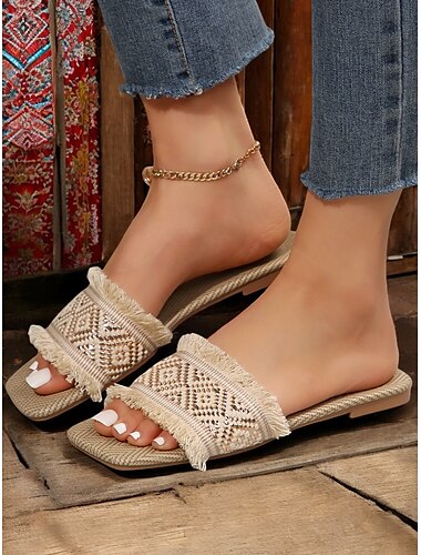  sandali da donna con frange boho – scarpe aperte e intrecciate slip-on per abbigliamento casual estivo da spiaggia e per le vacanze