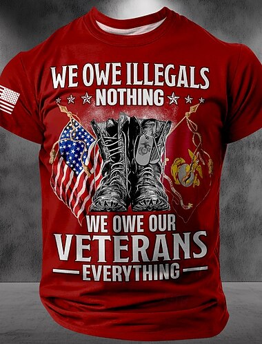  Patriotiske T-skjorter menn skalle Amerikansk USAs flagg T-skjorte kortermet T-skjorte 3D-trykk crew neck skjorte mote daglig basis gate uformell daglig svart sommer vår alle årstider klær