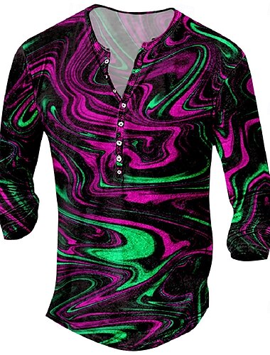  Herren Grafik Abstrakt T Shirt Henley Hemd T-Shirt Langarm Vintage Designer Stilvoll Outdoor Lässig Täglich Frühling & Sommer Dunkelrot Schwarz Rosa Blau Henley Henley T-Shirt