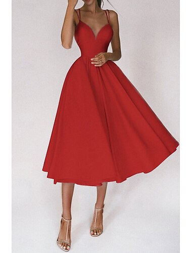  Damen Midikleid Weißes Kleid Abschlusskleid Unterkleid Mode Geburtstag Abschlussfeier Ausgehen Normale Passform Einfach Ärmellos Spaghettiträger Schwarz Weiß Rote Grün Sommer