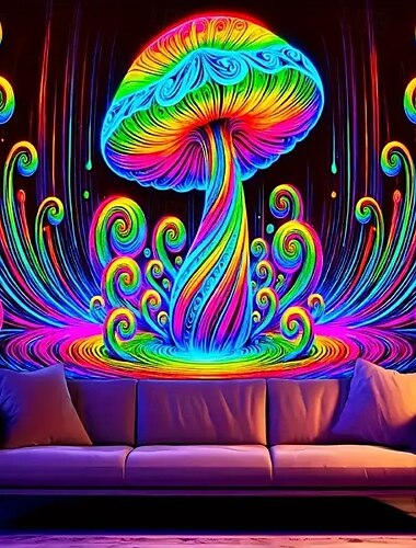  Černé Světlo Gobelín Zářící ve Tmě Zářící Party UV Reaktivní Trippy Mlžný Houbový Přírodní Krajina Visící Gobelín Nástěnné Umění Mural pro Obývací Pokoj Ložnici