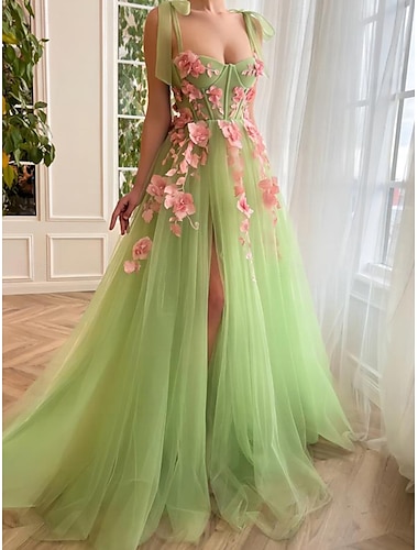  Corte A Vestidos de fiesta Fiesta Vestido Boda Invitado a la boda Hasta el Suelo Sin Mangas Escote Chino Gasa Sin espalda con Apliques 2025