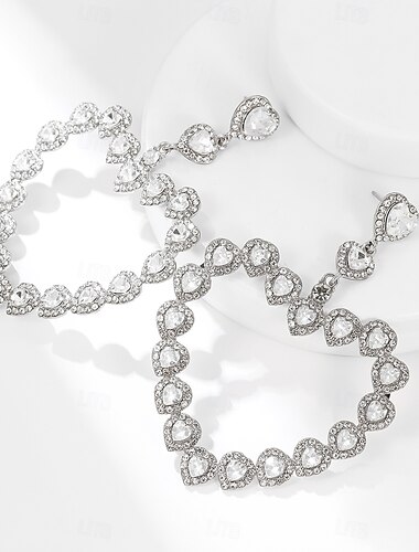  Mujer Pendients de aro Geométrico Corazón Elegante Sencillo Aretes Joyas Plata Para Boda Fiesta 1 Par