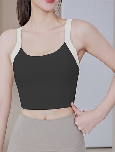  女性用 ライトサポート スポーツブラ ランニングブラ オープンバック クロスバック ブラトップ パッド入り フィットネス レジャースポーツ ランニング 高通気性 ライトウェイト ソフト ブラック ライトグリーン ベージュ ソリッド