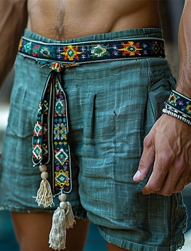  Hombre Pantalón corto Pantalones cortos de verano Pantalones cortos de playa Bolsillo Con cinturón Plano Comodidad Transpirable Corto Vacaciones Festivos Playa Hawaiano Boho Azul Piscina