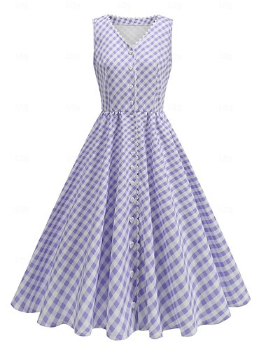  Retro Vintage 1950er Kleid Swing-Kleid Karomuster Damen Karneval Maskerade Alltagskleidung Junggesellinnenabschiedsparty Erwachsene Kleid Abschlussballkleider