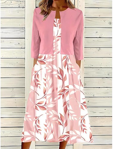  Frauen Kleid Set Maxi Kleid 2 Teile Sommerkleid Fit And Flare Kleid Party Formal Floral Print Halbarm V-Ausschnitt Formal Urlaub Pink Blau Grün Sommer Frühling Regulär Fit