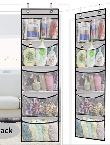  מדפים תלויים מעל הדלת ארגונית אחסון לארון עם 5 כיסים ארגונית לחדר רחצה לחדר השינה
