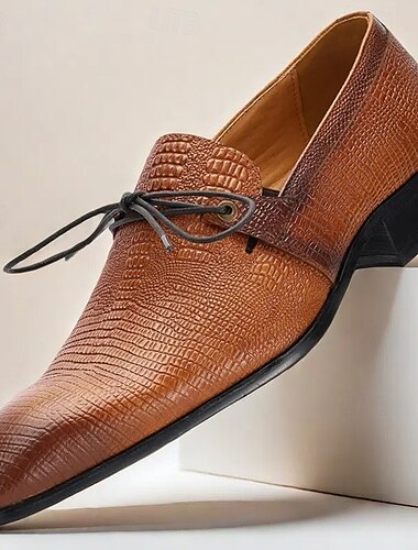  Herenschoenen van echt bruin leer - vintage veterschoenen met krokodillenmotief voor Kentucky Derby en speciale gelegenheden