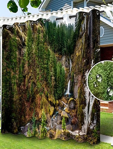  vízálló kültéri függöny magánélet, elcsúsztatható terasz függöny függönyök, pergola függönyök átvezető 3d fa erdő táj pavilonhoz, erkély, veranda, party, 1 panel