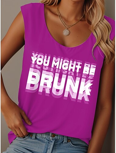  Damen Camisole-Tanktop Grafik Buchstabe Graffiti Lässig Ärmellos Rundhalsausschnitt Normale Oberteile Täglich Druck Schwarz Rote Blau Fuchsie Sommer Drunk