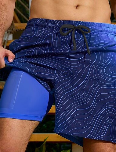  Herren Geometrisch Farbverlauf Gefütterte Shorts 2 in 1 Badeshorts Badeshorts Mittlere Taille Hawaiianisch Urlaub Ferien Strandbekleidung Seitentaschen Mit Kompressionsfutter Elastischer Kordelzug in