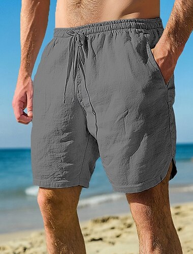  Bărbați Pantaloni Scurți Pantaloni scurți din in Pantaloni scurți de vară Pantaloni scurți de plajă Cordon Talie elastică Simplu Confort Respirabil Lungimea genunchiului În aer liber Zilnic Concediu