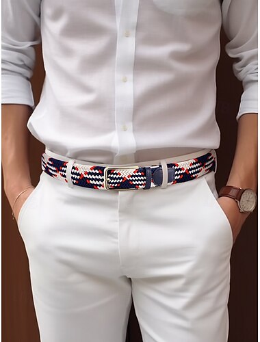  Geflochtener elastischer Stretchgürtel für Herren – mehrfarbiges Webdesign mit Lederspitze und Metallschnalle, Casual- und Golf-Stil, verstellbare Passform für Jeans und Hosen, perfekt für Sport und Alltag