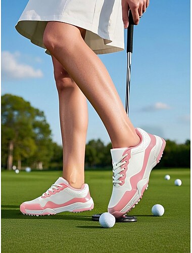  elegante rosa Golf-Schnürsneaker - rutschfest und atmungsaktiv, perfekt für Golfsessions im Sommer