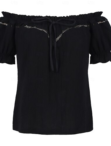  Retro Vintage Mittelalterlich Renaissance Bluse / Hemd Puffärmel Wikinger Keltischer Ritter Elfen Einfarbig Damen Keltisch Fantasie Maskerade Urlaub Alltagstauglich LARP Erwachsene Hemd Sommer