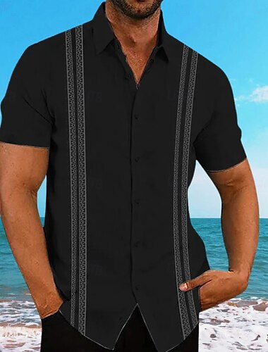  رجالي قميص Guayabera قميص صيفي قميص غير رسمي زر حتى القميص أسود أبيض أزرق بحري داكن كم قصير تصميم لون خالص / عادي Lapel عطلة ستايل هاواي ملابس بوليستر موضة كاجوال مريح
