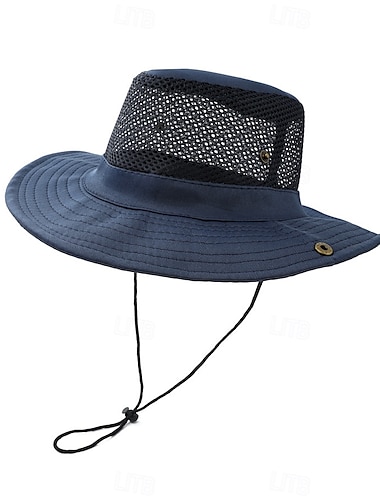  Sombrero de verano transpirable para hombre, sombrero de pescador plegable de ala ancha con malla, sombrero de pesca con protección UV para acampar y hacer senderismo.