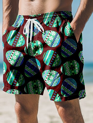  Ostern Herren Geometrisch Ostereier Badehosen Badeshorts Boardshorts Mittlere Taille Hawaiianisch Ferien Festival Kordelzug Netzfutter Elastischer Bund Designer Bekleidung