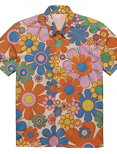 Retro vintage Jaren '70 Hemd Aloha-shirt Hippie Schijf Bloemig Gestreept Kostuum Voor heren Maskerade Vakantie Feest Prideparade Volwassenen Hemd