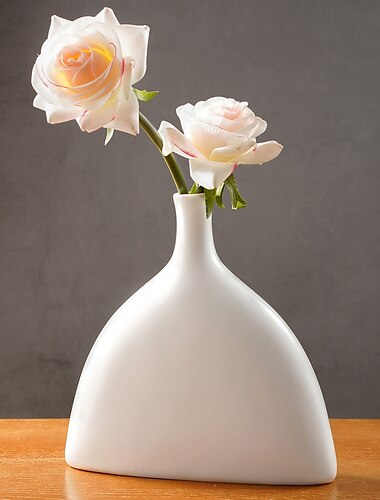  vase décoratif minimaliste demi-ovale, vase à fleurs de table de couleur unie noir et blanc, décoration d'intérieur moderne et récipient pour composition florale