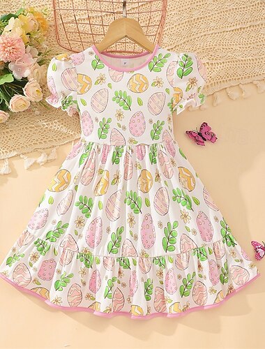 Kinder Mädchen Kleid Blume Kurzarm Outdoor Lässig Mode Täglich Polyester Knielang Freizeitkleid A Linie Kleid Sommer Ab 4 Jahren Grün