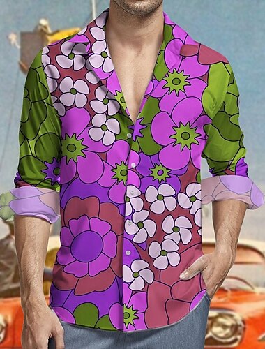  Retro Vintage 1970er Hemd Aloha-Hemd Hippie Blumen Herren Maskerade Party Alltagskleidung Pride Parade Erwachsene Hemd
