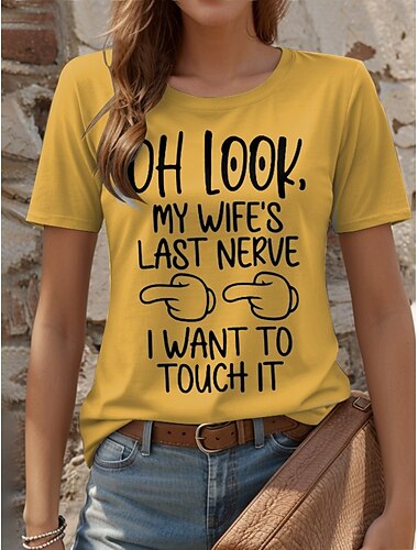  Women's  Ridicule HusbandT Shirt Graphic Letter Stylish Casual Short Sleeve Round Neck Regular Tops Daily Weekend Print White Yellow Blue Summer Spring