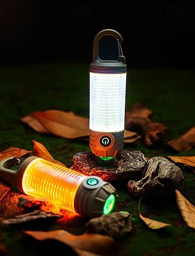  מנורת קמפינג חכמה LED רב תכליתי פנס טייפ-C 1PC אור אדום-לבן חם אור אזהרה אור לתליה עובד עם כפתור עמיד בפני לחץ ונפילה אור נייד לאוהלים
