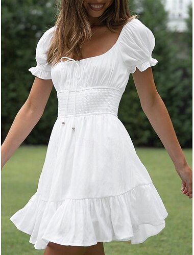  عتيق / معتق العصور الوسطى عصر النهضة مصغرة فساتين فستان مضيئة الجان مستوحى من ريجنسي لون الصلبة ملابس تنكرية نسائي خيال زفاف عطلة كاجوال / يومي للبالغين فستان للربيع والصيف