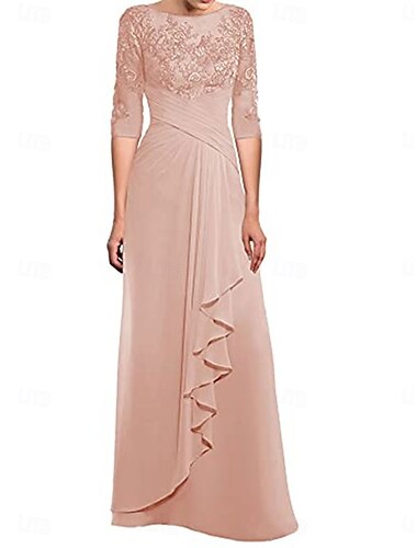  Kleid Brautmutterkleid Elegant Rundhalsausschnitt Bodenlang Polyester Dreiviertelarm mit Einfarbig 2025