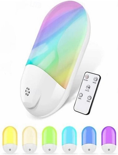  Luz nocturna LED con control remoto para sala de estar, dormitorio, decoración, lámpara de noche, luz cálida, interruptor de protección ocular sin parpadeo, enchufe de alimentación de Reino Unido, EE.